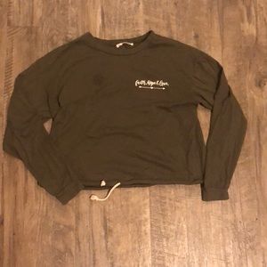 Olive Green Long Sleeve Crop Top with bible verse
